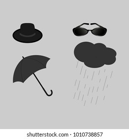 set of black male figures, cloud rain,hat,sunglasses, umbrella