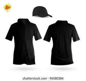 Set of black male polo and a baseball cap template.