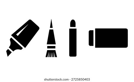 Set of black marker paint brush cosmetics bottles silhouette design. Different cosmetic and make up, vector elements isolated.