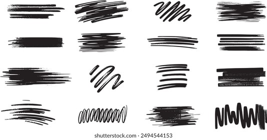 Set of Black Marker Silhouette Pack with Various Brush Strokes Collection