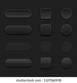 Set of black matted blank buttons. Normal and pushed. Vector 3d illustration