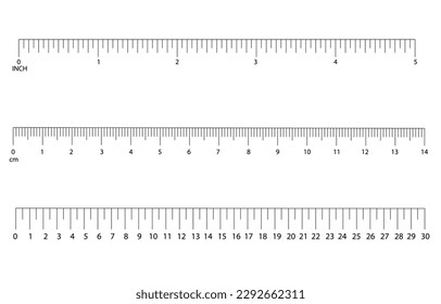 6 and 12 inch ruler scale with and without numbers. 1 foot measuring chart  with markup. Distance, height or length measurement math or sewing tool, Stock vector