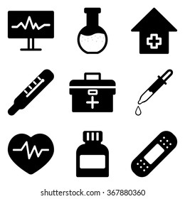 Set of black medical icons.