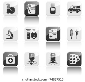 Set of black medical icons, illustration