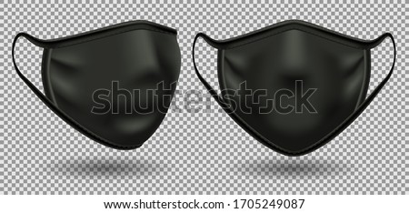 Set black medical mask with a symbol of coronavirus covid-19.  To protect against infection and polluted air. 3D realistic illustration. Isolated on transparent background, vector. Stock photo © 