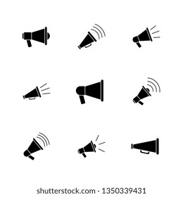 set of black megaphone icons. vector audio, music, voice, sound symbols on white background. eps 10