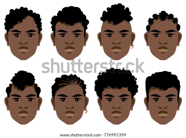 Set Black Men Curly Hair Different Royalty Free Stock Image