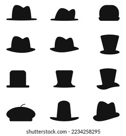 Set of black, men's hats, modern concept, vector illustration