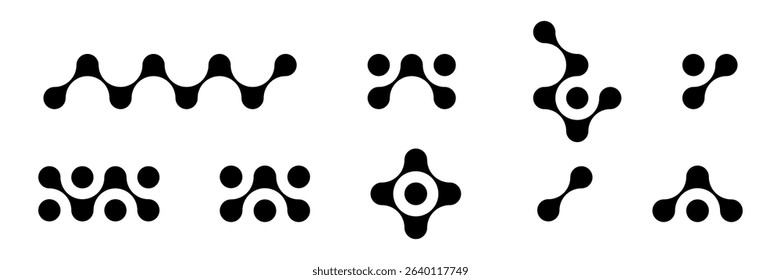 Set of black metabolic figures on white background. Metabol. Geometric elements for creating labels, prints, logos, posters, banners, presentations. Isolated vector illustration.