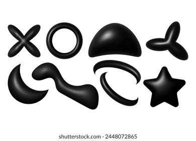 set of black metal element in y2k style. 3D Chrome abstract liquid shapes. vector