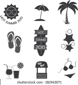 set of black minimalistic summer attributes. Vector isolated