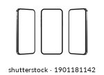 Set of Black Mobile Phones Mockups Isolated on White Background, Front and Side View. Vector Illustration