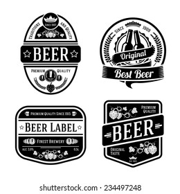 Set of black monochrome beer labels of different shapes. Vector