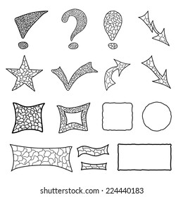 Set of black mosaic doodle elements for your design