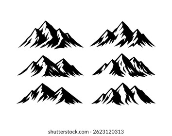 Set of black mountain peaks silhouettes. Vector isolated on white background 2025
