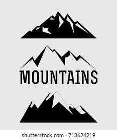 Set of black mountains icons and logos isolated on grey background