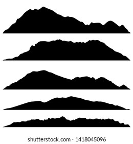 set of black mountains silhouettes on white background