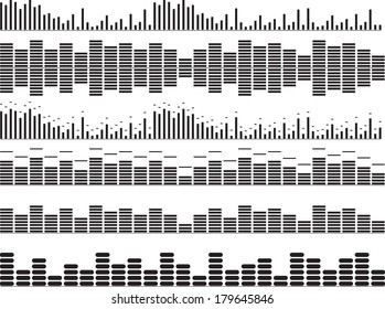 Set of black music equalizer illustrated on white