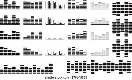 Set of black music equalizer illustrated on white