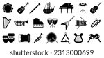 Set of black music instruments icons. Black musical instruments silhouette symbol