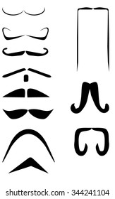 Set of black mustaches in different style isolated on white background 