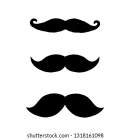 Set of black mustaches isolated on white background. Three hand drawn mustaches. Vector illustration.