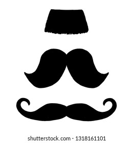 Set of black mustaches isolated on white background. Three hand drawn mustaches. Vector illustration.