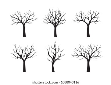 Set of black naked Trees. Vector graphic. Pland and garden,