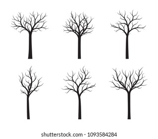 Set of black naked Trees. Vector Illustration. Plants and garden.