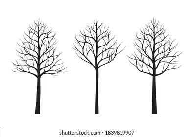 Un conjunto de árboles negros desnudos. Ilustración del contorno del vector. Planta y jardín.