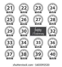 Set of black numbers from 21 to 40 and the word of the year decorated with a circle of stars