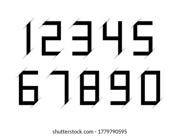Set of black numbers with shadow effect on white background. Vector illustration.