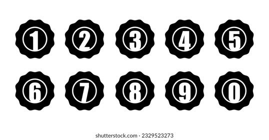 Set of Black Numeric Badge Icon in Trendy Flat Style Isolated Illustration. 0-9 Numbers Set