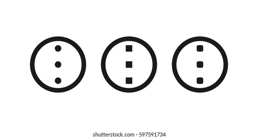Set of black open settings expand options side bar three dots circles squares buttons icons in dark circles on a white background vector image flat isolated design