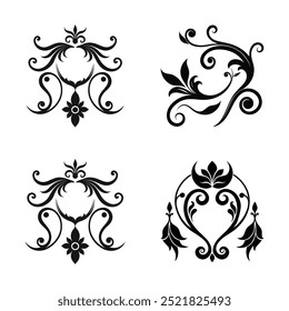 ein Satz von schwarzen Ornament Silhouette Vektordesign