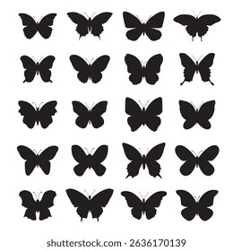 Set black outline butterfly and moths isolated. EPS Illustration.
