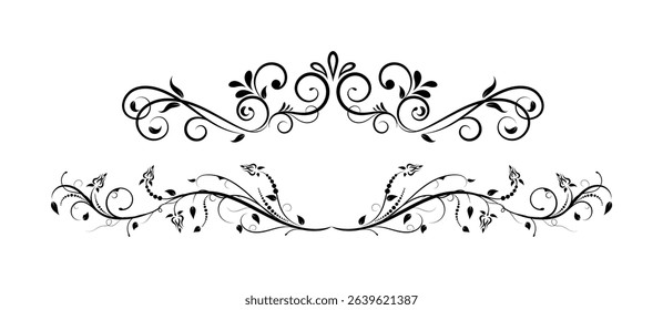 Set of Black Outline Flourishes Vector