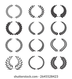 Set of black outline laurel icons. File is a vector that can be changed for the purpose of logos, tattoo or additional graphic elements that can be applied anywhere.