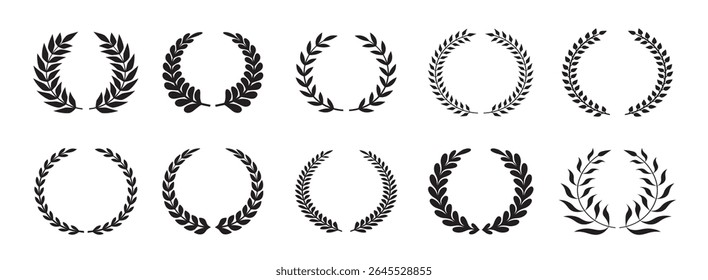 Set of black outline laurel icons. File is a vector that can be changed for the purpose of logos, tattoo or additional graphic elements that can be applied anywhere.