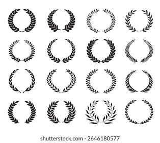 Set of black outline laurel icons. File is a vector that can be changed for the purpose of logos, tattoo or additional graphic elements that can be applied anywhere.