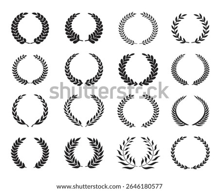 Set of black outline laurel icons. File is a vector that can be changed for the purpose of logos, tattoo or additional graphic elements that can be applied anywhere.