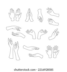 Set black outline silhouette feminine hands. Decorative illustration for beauty and cosmetics packaging
