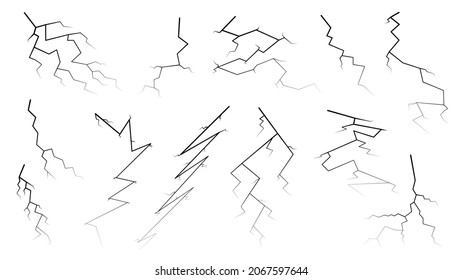 Set Black Outline Simple Line Abstract Collection Lightning Thunderstorm ABackground Light And Shine Electricity Vector Design Style