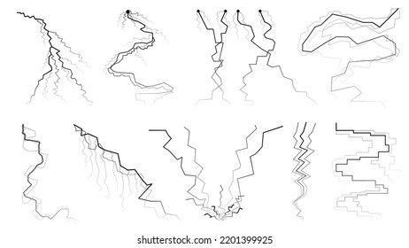 Set Black Outline Simple Line Abstract Collection Lightning Thunderstorm ABackground Light And Shine Electricity Vector Design Style