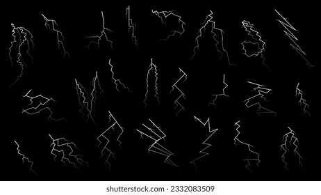 Set Black Outline Simple Line Abstract Collection Lightning Thunderstorm ABackground Light And Shine Electricity Vector Design Style