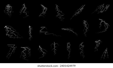 Establecer el contorno de negro Colección de resumen de línea simple Tormenta relámpago ABackground Light Y Estilo de diseño de vectores de electricidad brillante