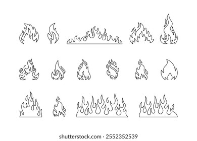 set of black outline style fire icons