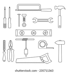 set of black outline tools. isolated on white background. trendy modern thin line design vector illustration
