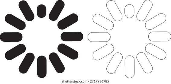 Eine Reihe von schwarzen und umrissenen geometrischen Blütenformen auf rein weißem Hintergrund, die verschiedene Designs und Muster in einer einfachen, aber eleganten Komposition zeigen.