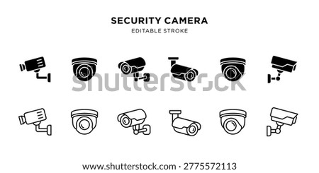 Set of black and outlined security camera icons